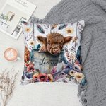 Gepersonaliseerde Baby Highland Cow In a Bucket Kussenhoes Bohemia Kussenhoes Decoratie Verjaardag Housewarming Newborn Gift voor Kid Highland Cow lie