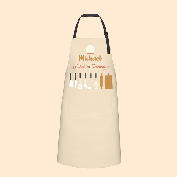 Gepersonaliseerde Chef-kok in opleiding Waterdicht schort met 2 zakken Keuken Housewarming Gift voor koken Beginner koken Lover