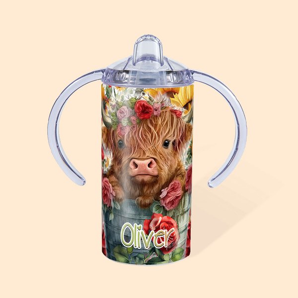 Gepersonaliseerde Food-grade roestvrij stalen 12oz Highland Cow drinkbeker met rietje en naam Verjaardags- of Kerstcadeau voor kinderen