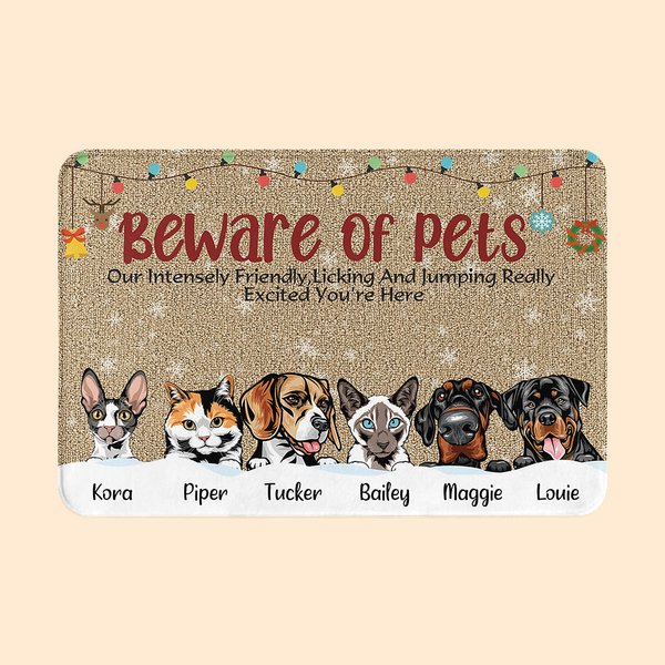 Personalized Beware Of Pets Funny Pet Door Mat Birthday Christmas Gift for Dog Cat Pet Lovers