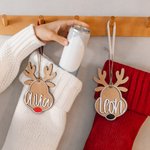 Personalized Reindeer Paw Print Wooden Stocking Name Tag Ornament Christmas Tree Decor Holiday Party Gift for Family Kids