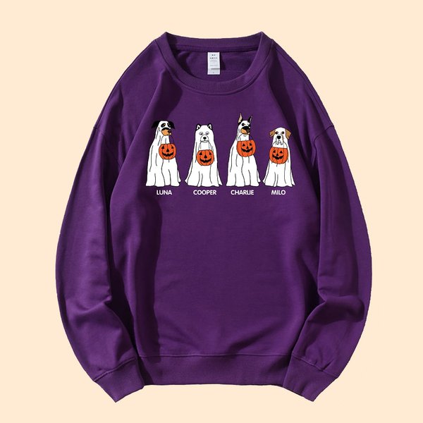Sweat-shirt Personnalisé avec 1-4 Fantômes Chien et Noms Cadeau Halloween pour Amoureux de Chien
