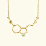 Collier Personnalisé Pierre de Naissance en Molécules de Sérotonine avec Carte Cadeau pour Mère Professeur de Chimie Médecin