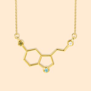Personalisierte Wissenschaft Birthstone Serotonin Molekül Halskette mit Karte Geschenk für Mutter Chemie Professor Arzt