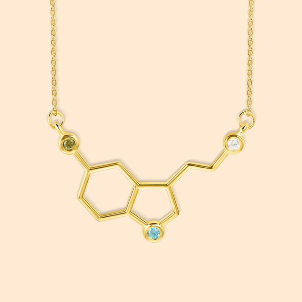 Personligt vetenskapligt födelsesten Serotoninmolekylhalsband med kort Present till mamma Kemi Professor Doktor