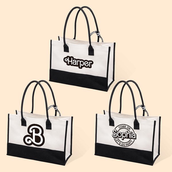 Police Style Poupée Canvas Tote Bags Carryall Bag with Name or Letter Beach Vacations Summer Wedding Party Gift for Girls