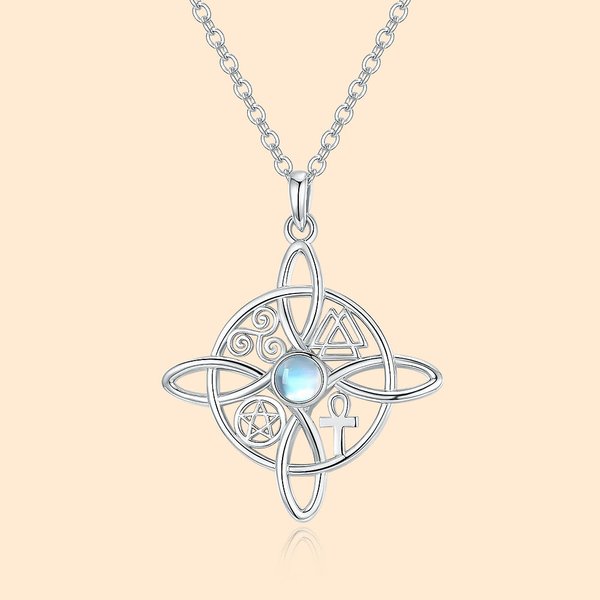 Personalised Sterling Silver Witches Knot Necklace with Moonstone or Birthstone Celtic Cross Witch Jewellery Christmas Halloween Gift for Women