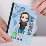Personalised Travel Is My Therapy Portable Passport Cover with Name Travel Trip Accessory Gift for Friends Family