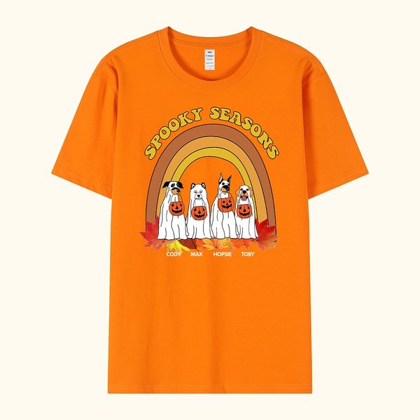 Maglietta personalizzata Halloween Dog Ghost Shirt Spooky Seasons Shirt Regalo di Halloween divertente per gli amici amanti dei cani Regalo per gli am