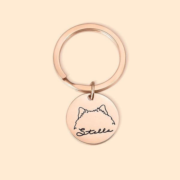 Personalisierte Haustier Ohren Schlüsselanhänger Hund Katze Schlüsselanhänger Tasche Disc Charm mit Namen Geburtstag Weihnachten Memorial Geschenk für