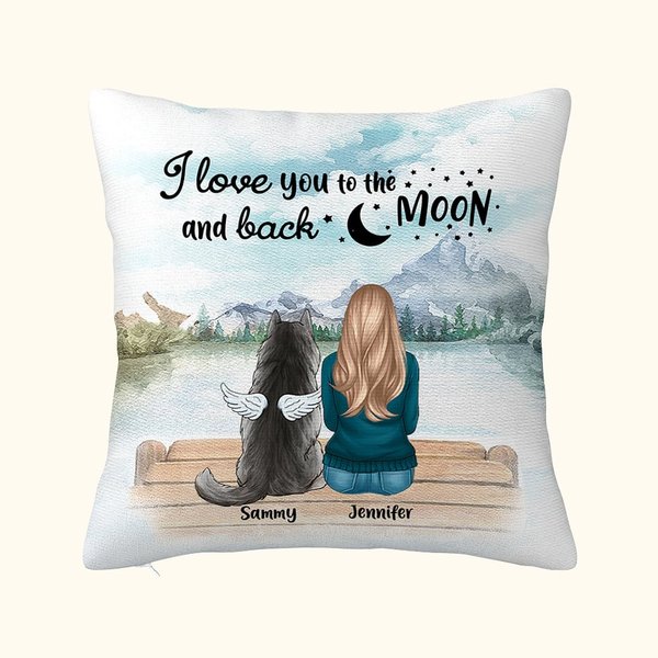Personalized I Love You To The Moon And Back Mountain and River Throw Pillow Cover Birthday Christmas Gift for Dog Lovers