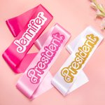 Personalised Pink Curved Font Glitter Sash with Name Bachelorette Wedding Birthday Party Decoration Gift for Fashion Doll Fan