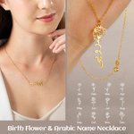 Personalized Arabic Name Necklace with Birth Flower Jewellery Gifts for Mother's Day Valentine's Day
