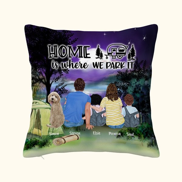 Famiglia personalizzata Home Is Where We Park It Throw Pillow Cover Regalo di anniversario Regalo di San Valentino Decorazione per la casa