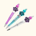 Personalised Paw Print Beaded Ballpoint Pen with Name Birthday Anniversary Gift for Pet Lover