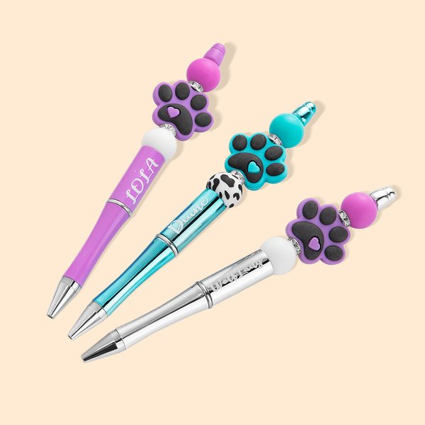 Penna a sfera personalizzata con stampa a zampa e perline con nome Regalo di compleanno e anniversario per chi ama gli animali domestici
