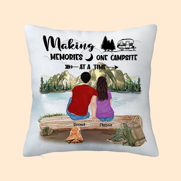 Personalized Family Making Memories One Campsite At A Time Throw Pillow Cover Birthday Christmas Gift for Camping Lover Couple