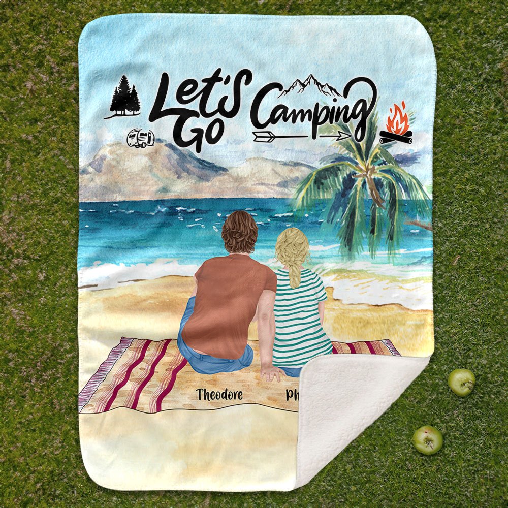 Personalized Let's Go Camping Soft Blanket with Names Birthday Gift for Couple Family Camping Lovers Camp Accessory 4