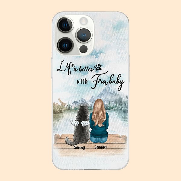 Personalisierte Leben ist besser mit Fell Baby Möwe Telefon Fall Geburtstag Geschenk für Hundeliebhaber