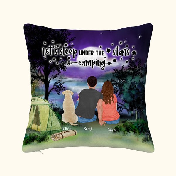 Personalizzato Dormiamo sotto le stelle campeggio famiglia cuscino copertina Anniversario Regalo di compleanno