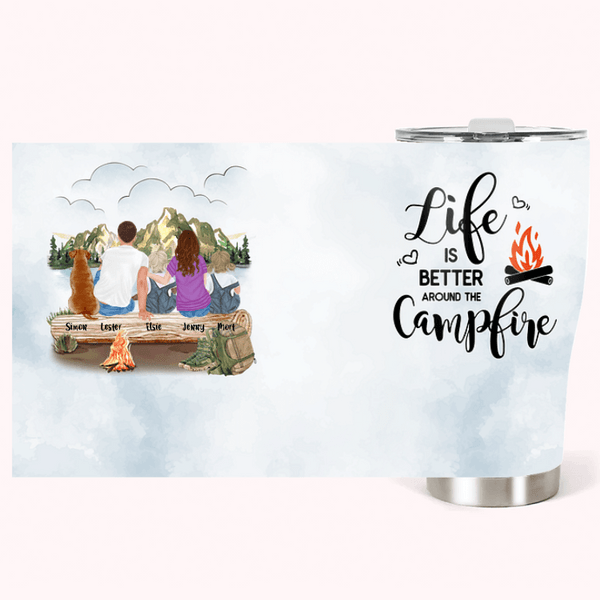 Personalizzato Life Is Better Around The Campfire Family Camping Tumbler curvo per anniversario regalo di compleanno