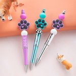 Personalised Paw Print Beaded Ballpoint Pen with Name Birthday Anniversary Gift for Pet Lover