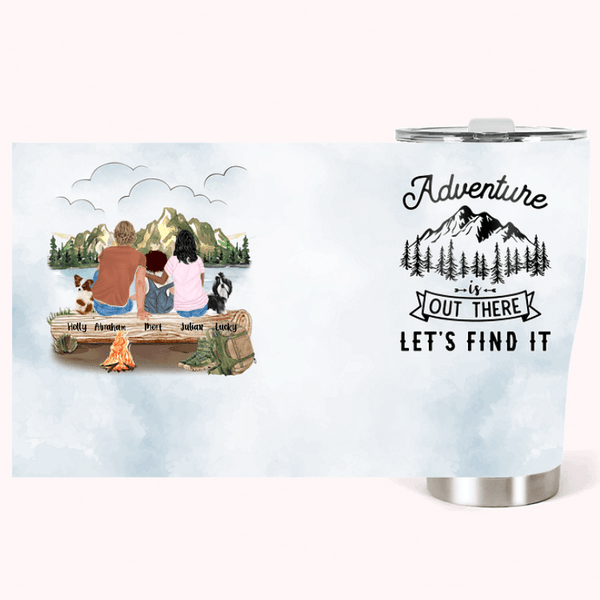 Henkilökohtainen seikkailu on siellä ulkona Camping lainausmerkit kaareva Tumbler vuosipäivä syntymäpäivä lahja perheelle
