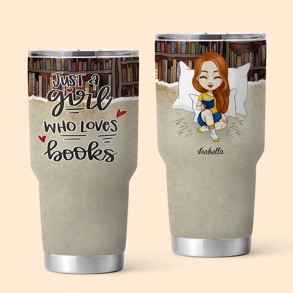 Gepersonaliseerde Just A Girl Who Loves Books 30oz Tumbler Verjaardag Kerstmis Leescadeau voor Zus Vriendin Boekenliefhebber