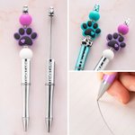 Personalised Paw Print Beaded Ballpoint Pen with Name Birthday Anniversary Gift for Pet Lover