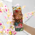 Personalised Highland Cow Rose and Sunflower Design 20oz Tumbler Name Travel Coffee Cup Birthday Christmas Gift for Highland Cow Lover