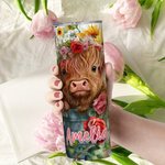 Personalised Highland Cow Rose and Sunflower Design 20oz Tumbler Name Travel Coffee Cup Birthday Christmas Gift for Highland Cow Lover