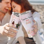 Personalized Together Since 2020 Couple Sitting on Floral Swing Curved Tumbler with Straw Anniversary Valentine's Day Gift for Couple