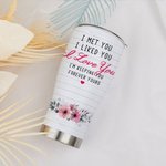 Personalized I Met You I Like You I Love You Couple Sitting Under Love Tree Curved Tumbler with Straw Anniversary Valentine's Day Gift for Couple