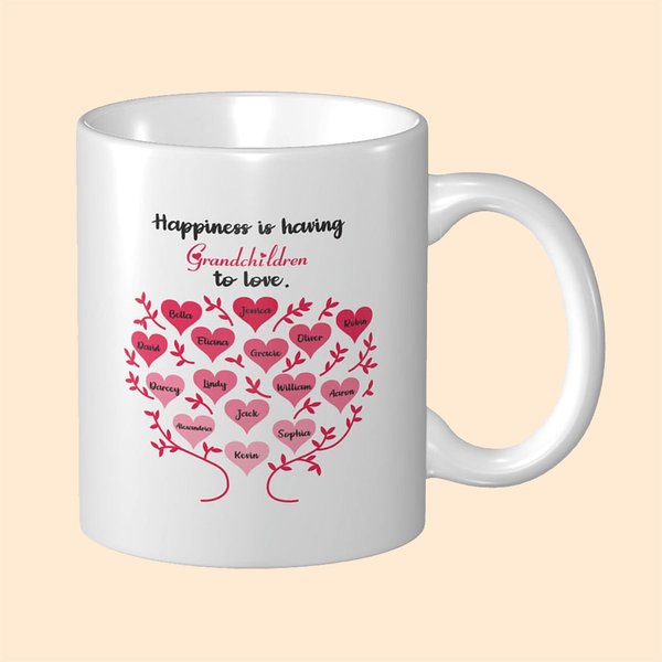 Mug Personnalisé avec Arbre Généalogique Motif Coeur Cadeau Anniversaire Fête pour Mère Femme