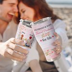 Personalised Husband and Wife Travel Partners for Life Flower Swing 30oz Curved Tumbler with Straw Anniversary Valentine's Day Gift for Couple