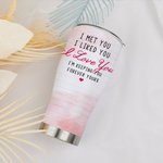 Personalized I Met You I Like You I Love You Couple Sitting Under Cherry Tree Curved Tumbler with Straw Anniversary Valentine's Day Gift for Couple