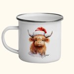 Personalized Highland Cow Scottish Cow Enamel Mug 11oz Cup Christmas Gift for Women Baby Cow Lover