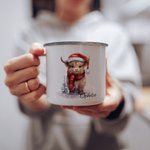 Personalized Highland Cow Scottish Cow Enamel Mug 11oz Cup Christmas Gift for Women Baby Cow Lover