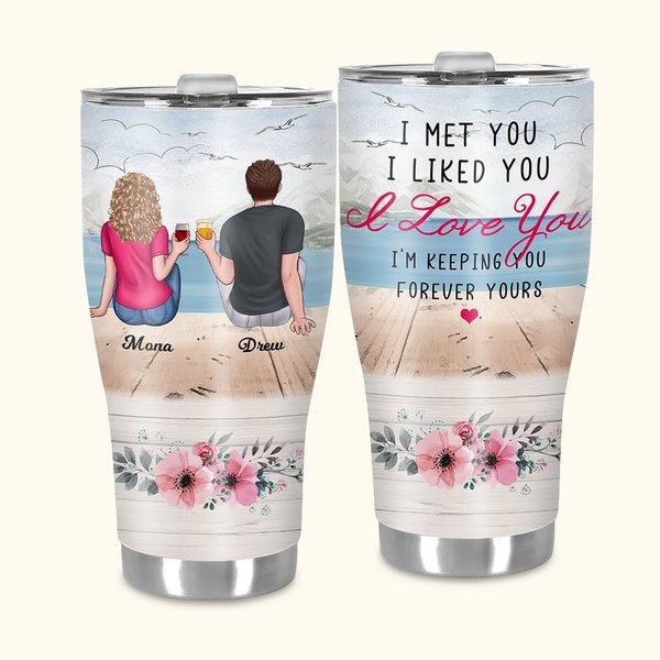Personalizzato I Met You I Like You I Love You Coppia seduta in riva al lago Bicchiere curvo con cannuccia Anniversario Regalo di San Valentino per co