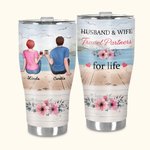 Personalised Husband and Wife Travel Partners for Life 30oz Names Curved Tumbler with Straw Anniversary Valentine's Day Gift for Couple