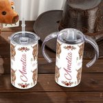 Personalisierte Hochland Kuh Blume Lebensmittelqualität Edelstahl 12oz Sippy Cup Kleinkind Getränk Tasse Tumbler Weihnachten Geburtstag Geschenk für K
