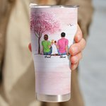 Personalized I Met You I Like You I Love You Couple Sitting Under Cherry Tree Curved Tumbler with Straw Anniversary Valentine's Day Gift for Couple