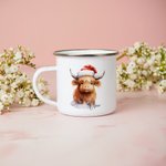 Personalized Highland Cow Scottish Cow Enamel Mug 11oz Cup Christmas Gift for Women Baby Cow Lover