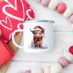 Personalized Highland Cow Scottish Cow Enamel Mug 11oz Cup Christmas Gift for Women Baby Cow Lover