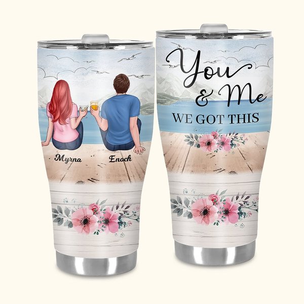 Personalizzato You and Me We Got This Coppia seduta in riva al lago Bicchiere curvo con cannuccia Anniversario Regalo di San Valentino per coppia