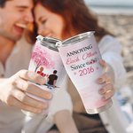 Personalized Annoying Each Other Since 2019 Couple Sitting Under Cherry Tree Curved Tumbler with Straw Anniversary Valentine's Day Gift for Couple