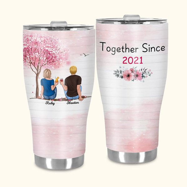 Personalizzato Insieme dal 2020 Coppia seduta sotto un ciliegio Bicchiere curvo con cannuccia Anniversario Regalo di San Valentino per la coppia