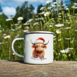 Personalized Highland Cow Scottish Cow Enamel Mug 11oz Cup Christmas Gift for Women Baby Cow Lover