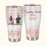 Personalized Together Since 2020 Couple Sitting on Floral Swing Curved Tumbler with Straw Anniversary Valentine's Day Gift for Couple