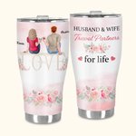Personalised Husband and Wife Travel Partners for Life Love Names Curved Tumbler with Straw Anniversary Valentine's Day Gift for Couple